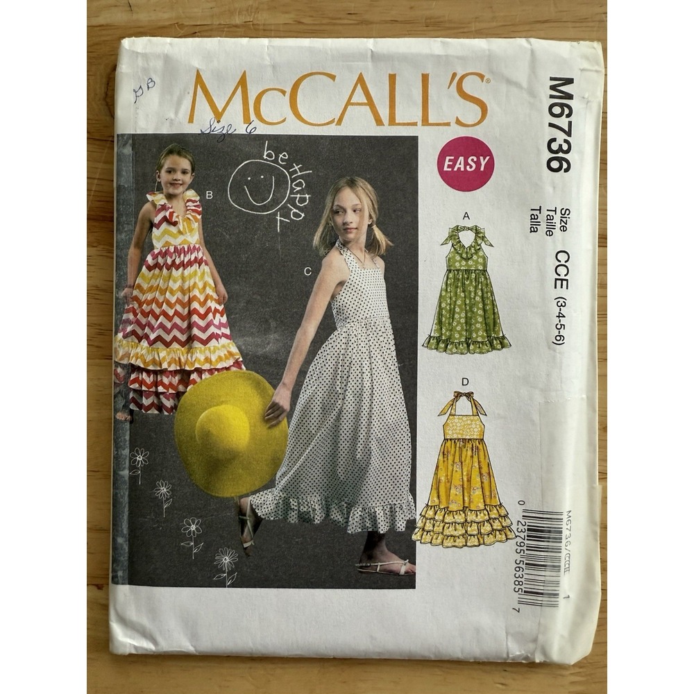 McCall's Pattern M6736 Children's‎ / girls Dresses Size 3-6 Cut Complete